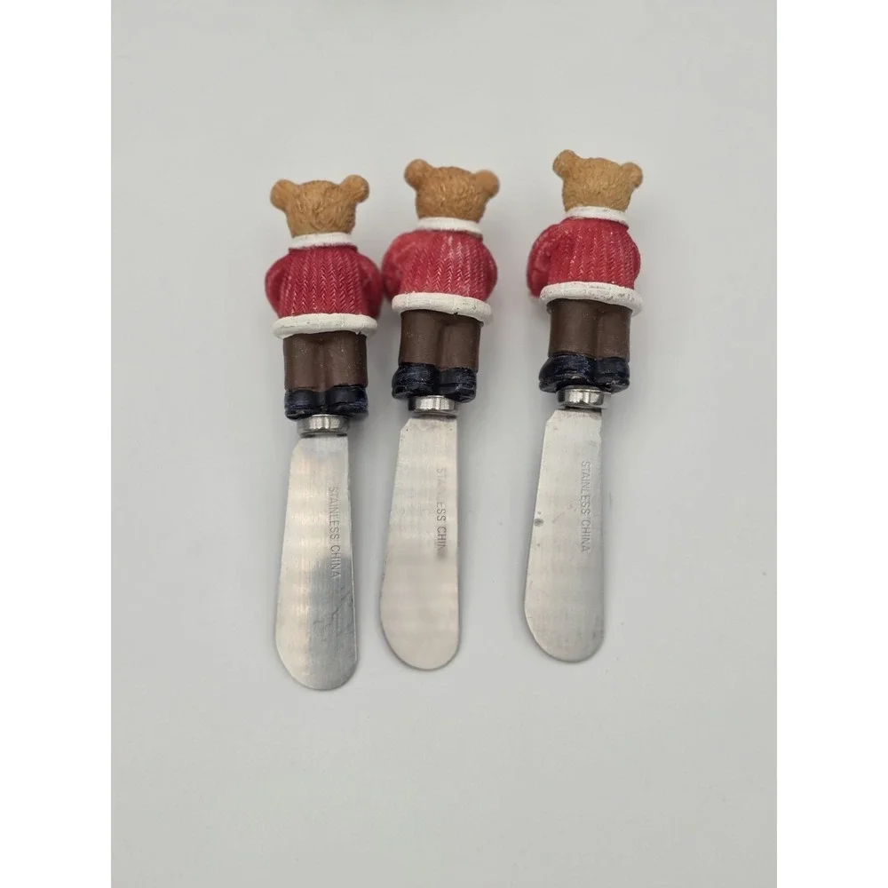Lot Of 14 Cheese Spreaders Christmas Variety Stainless Steel  Resin Santa Bear